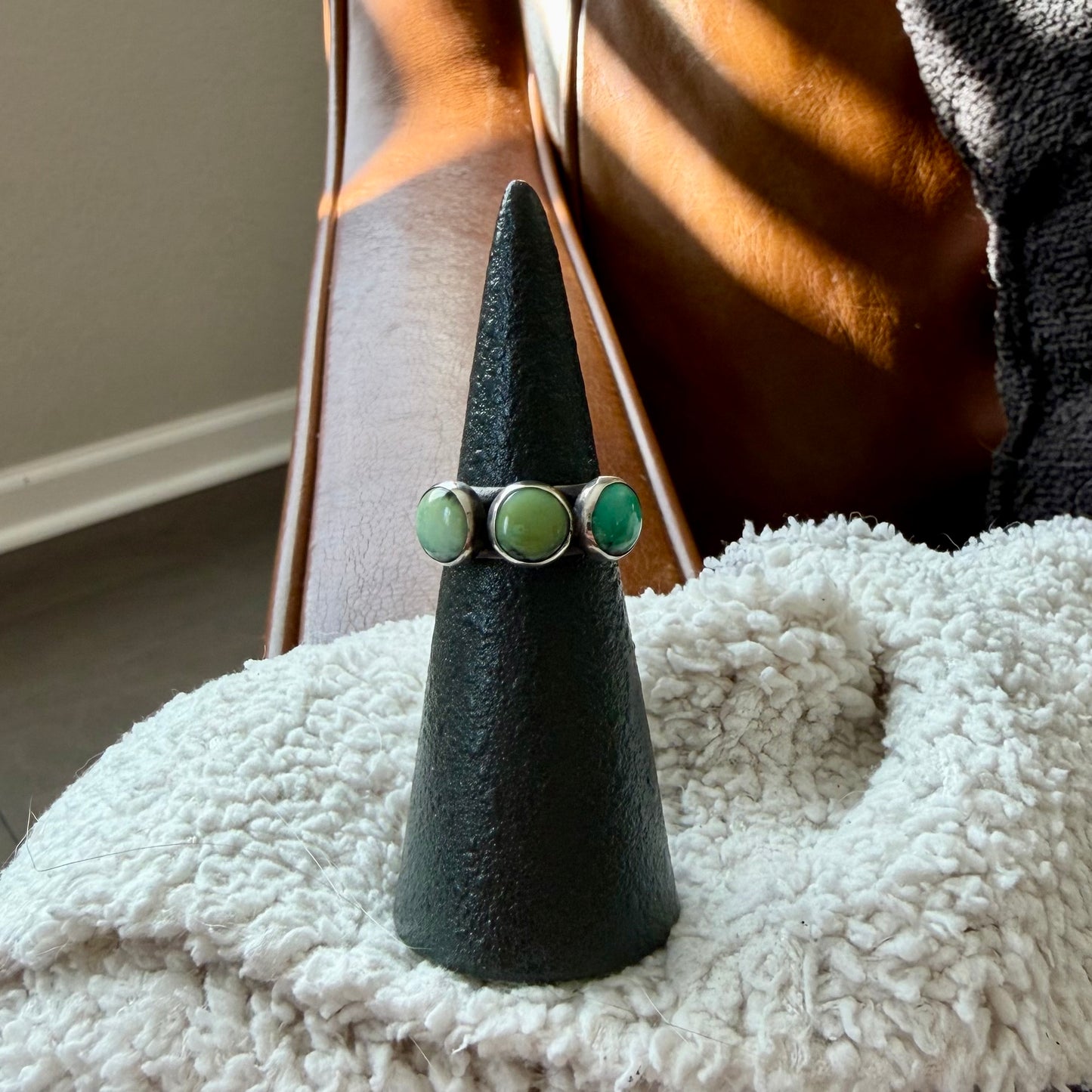 New Lander Variscite Three Stone Ring - Size 7