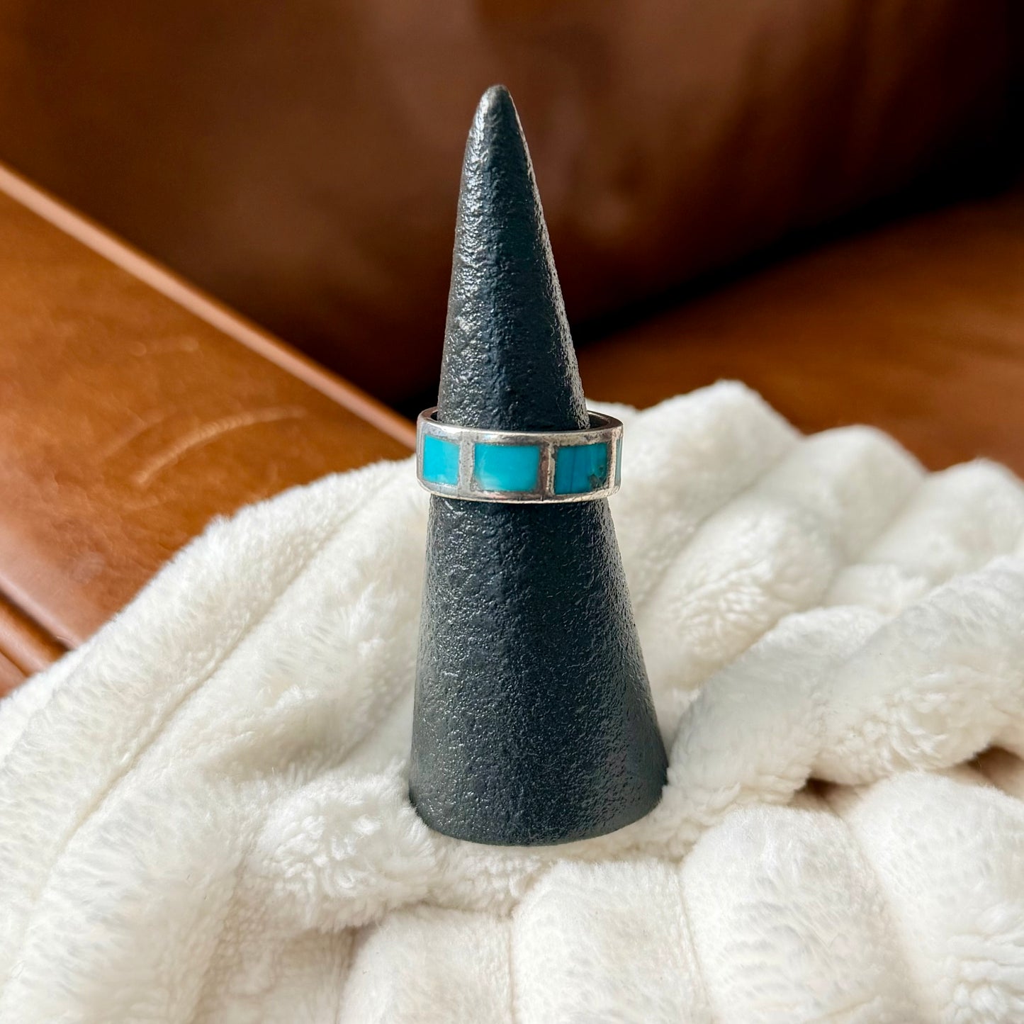 Vintage Turquoise Inlay Ring - Size 8.5