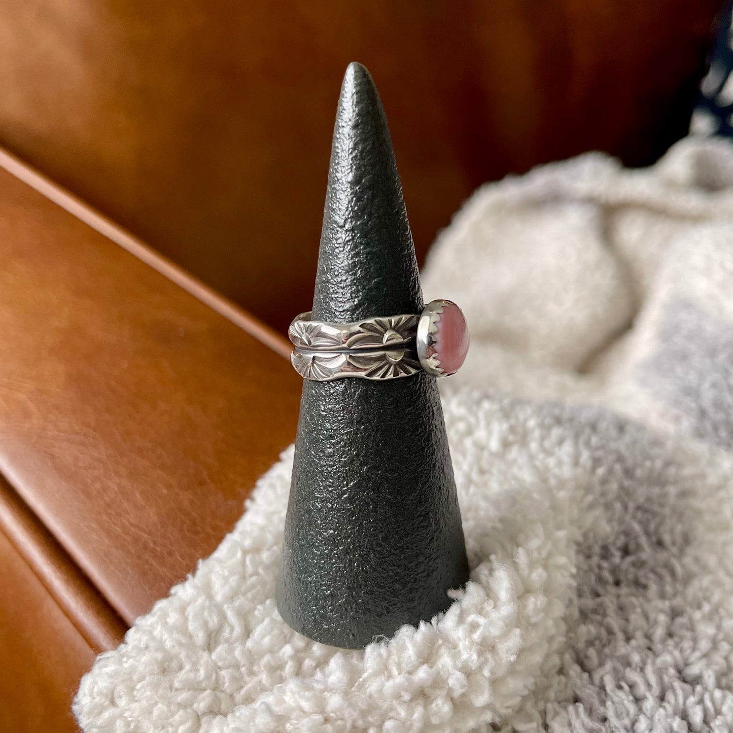 Pink Conch Stamped Stacker Ring - Size 8
