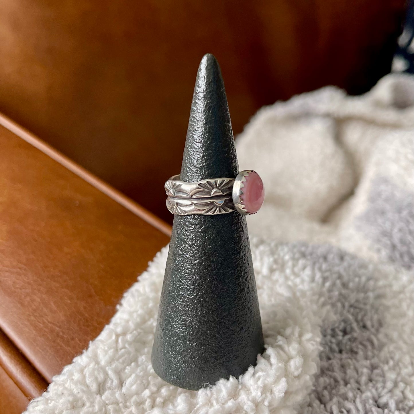 Pink Conch Stamped Stacker Ring - Size 6