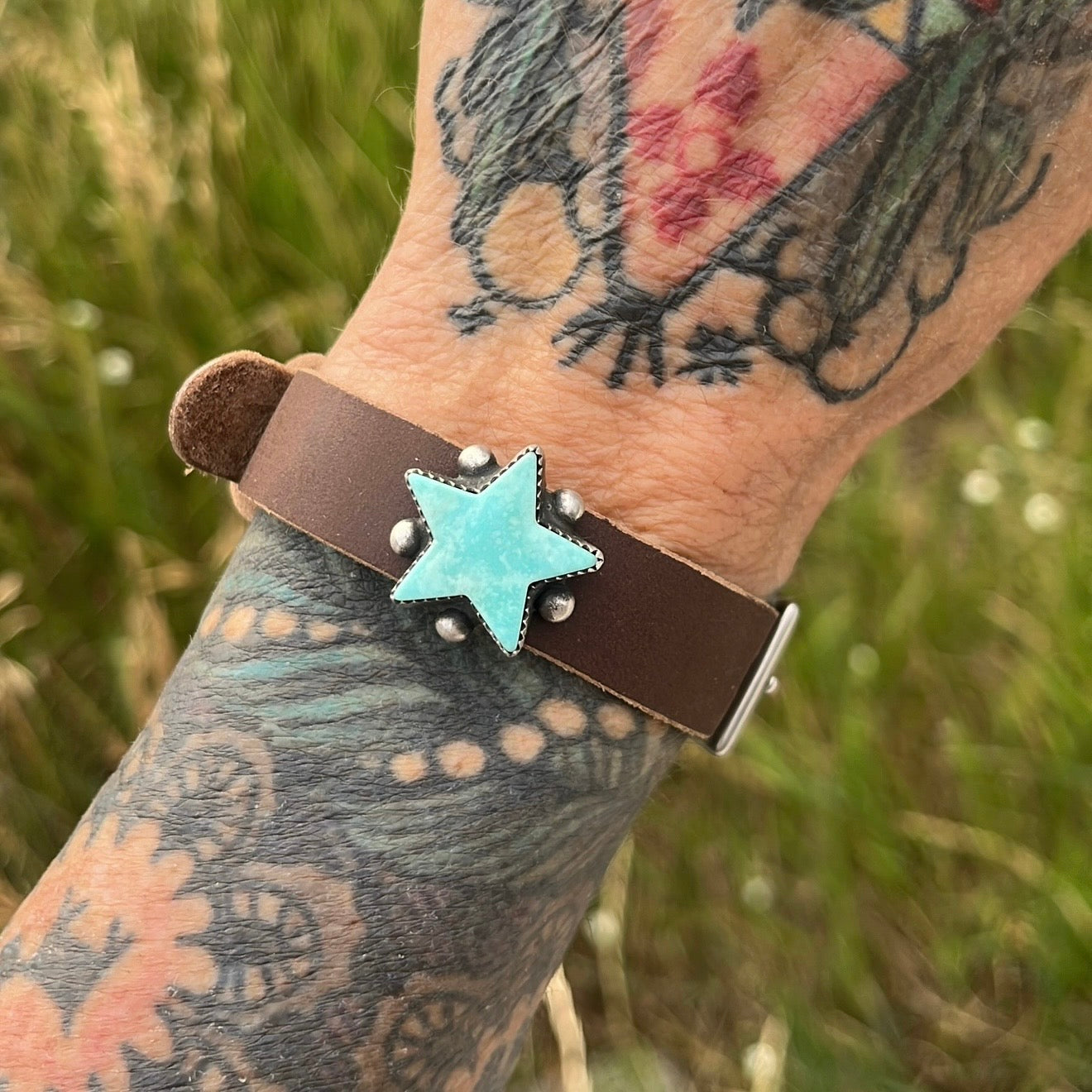 Chilean Turquoise Star Adjustable Leather Wrap Bracelet