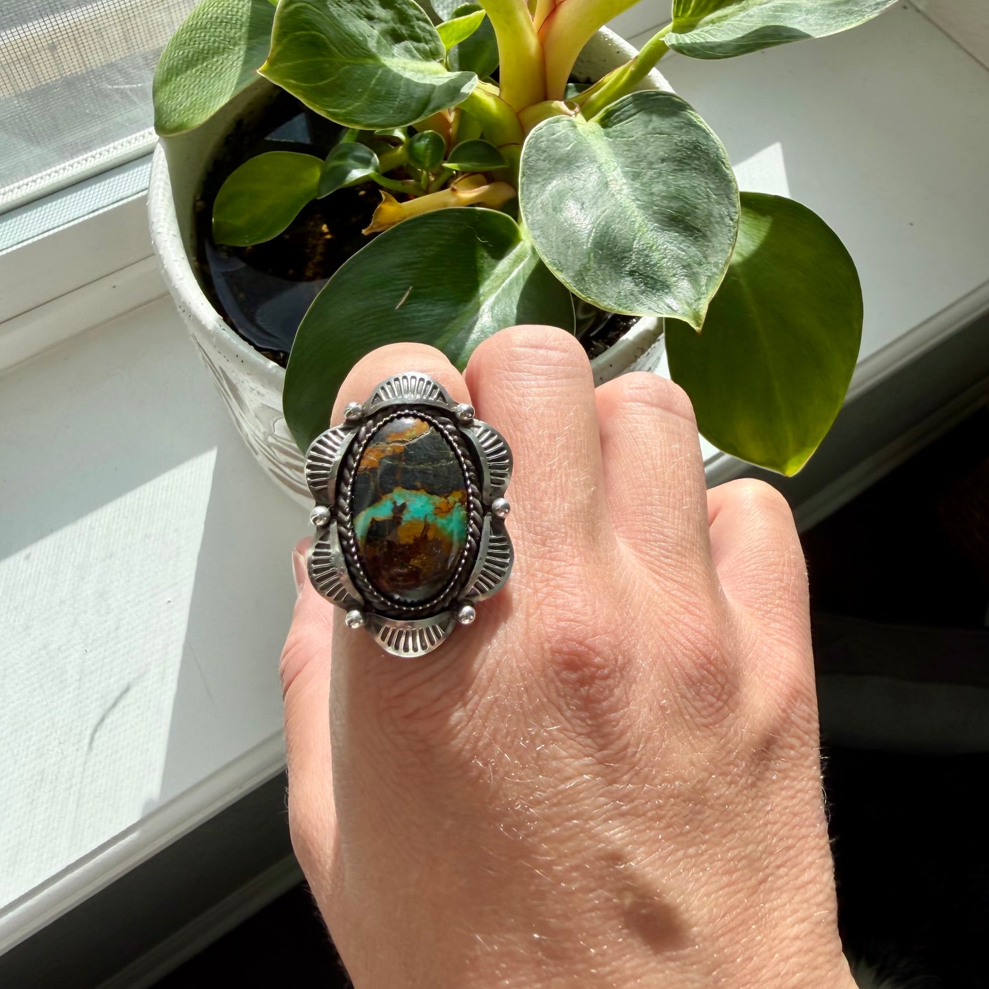 Blackjack Turquoise Stamped Ring