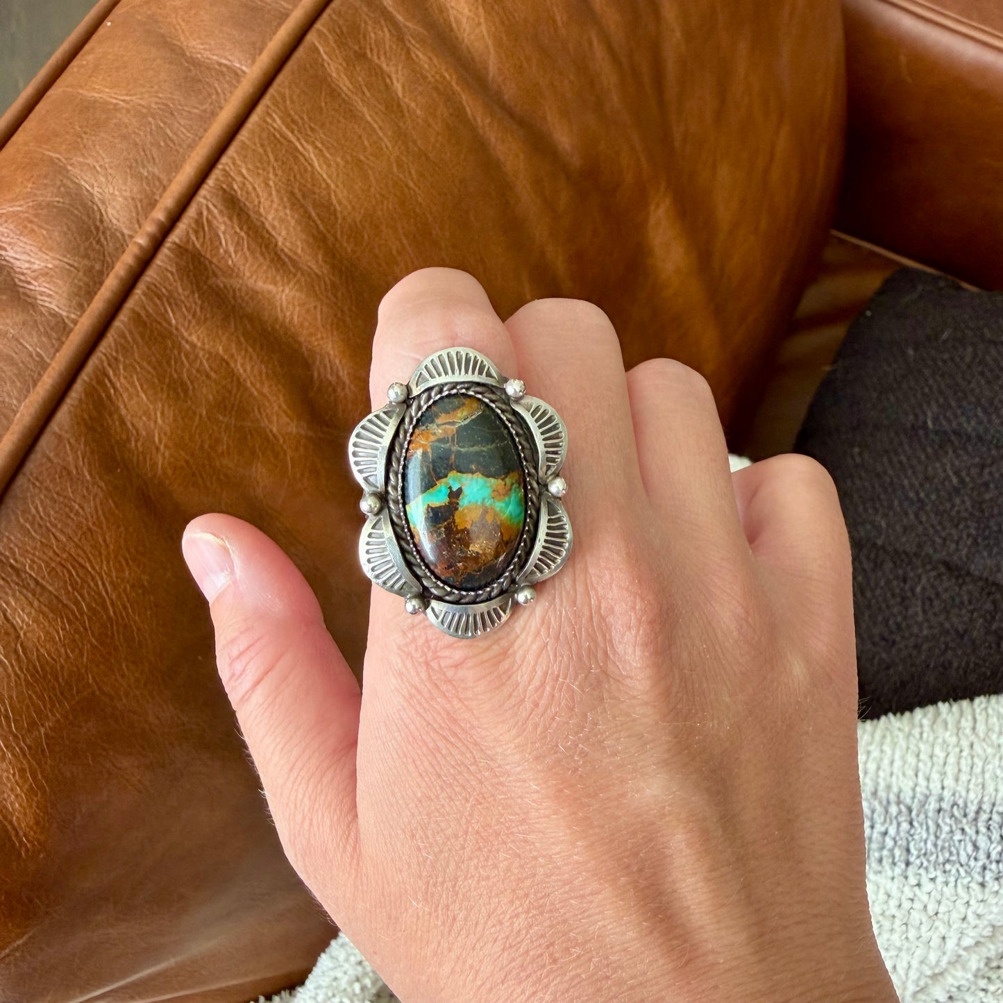 Blackjack Turquoise Stamped Ring