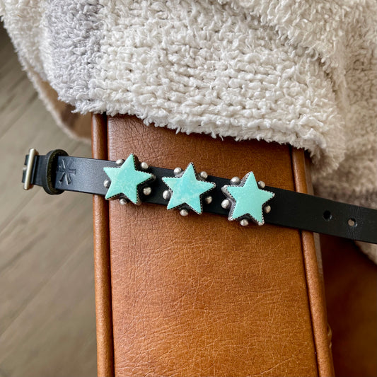 Three Turquoise Stars Adjustable Leather Slide Bracelet