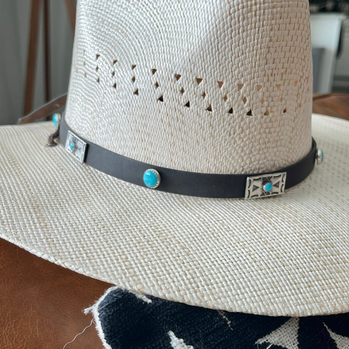 Stamped Concho Adjustable Leather Hat Band