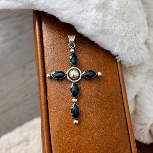 Vintage Taxco Onyx Cross Pendant