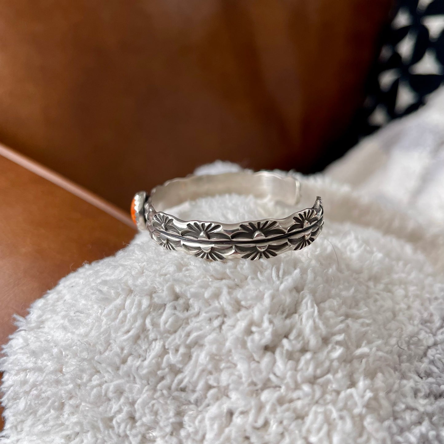 Orange Spiny Oyster Stamped Stacker Cuff