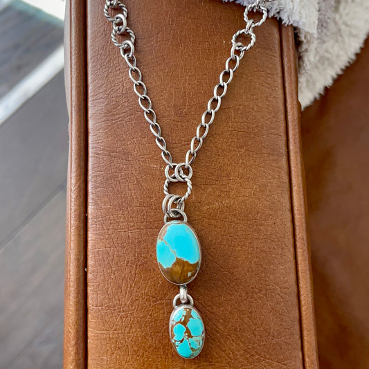 Number 8 Turquoise Two Stone Drop Necklace