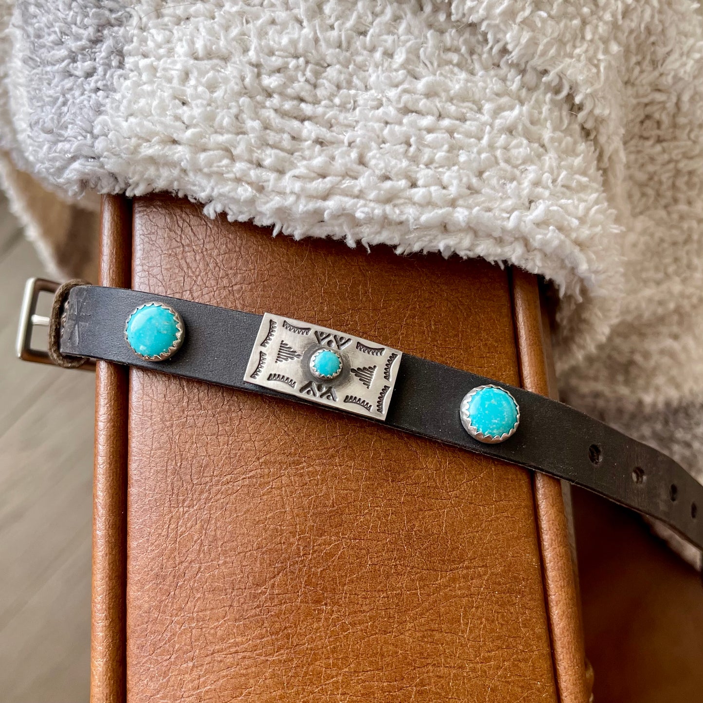 Stamped Concho Adjustable Leather Slide Bracelet