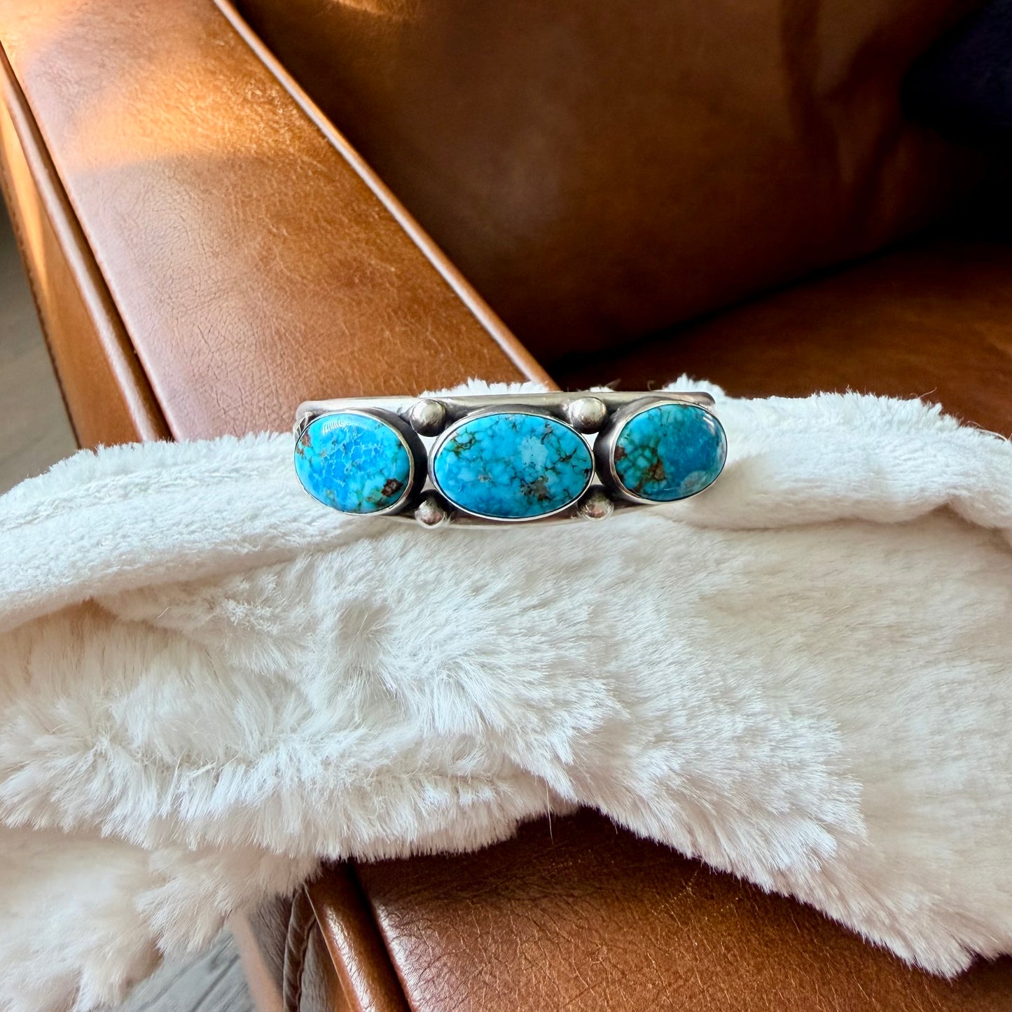 Kingman Turquoise Three Stone Cuff