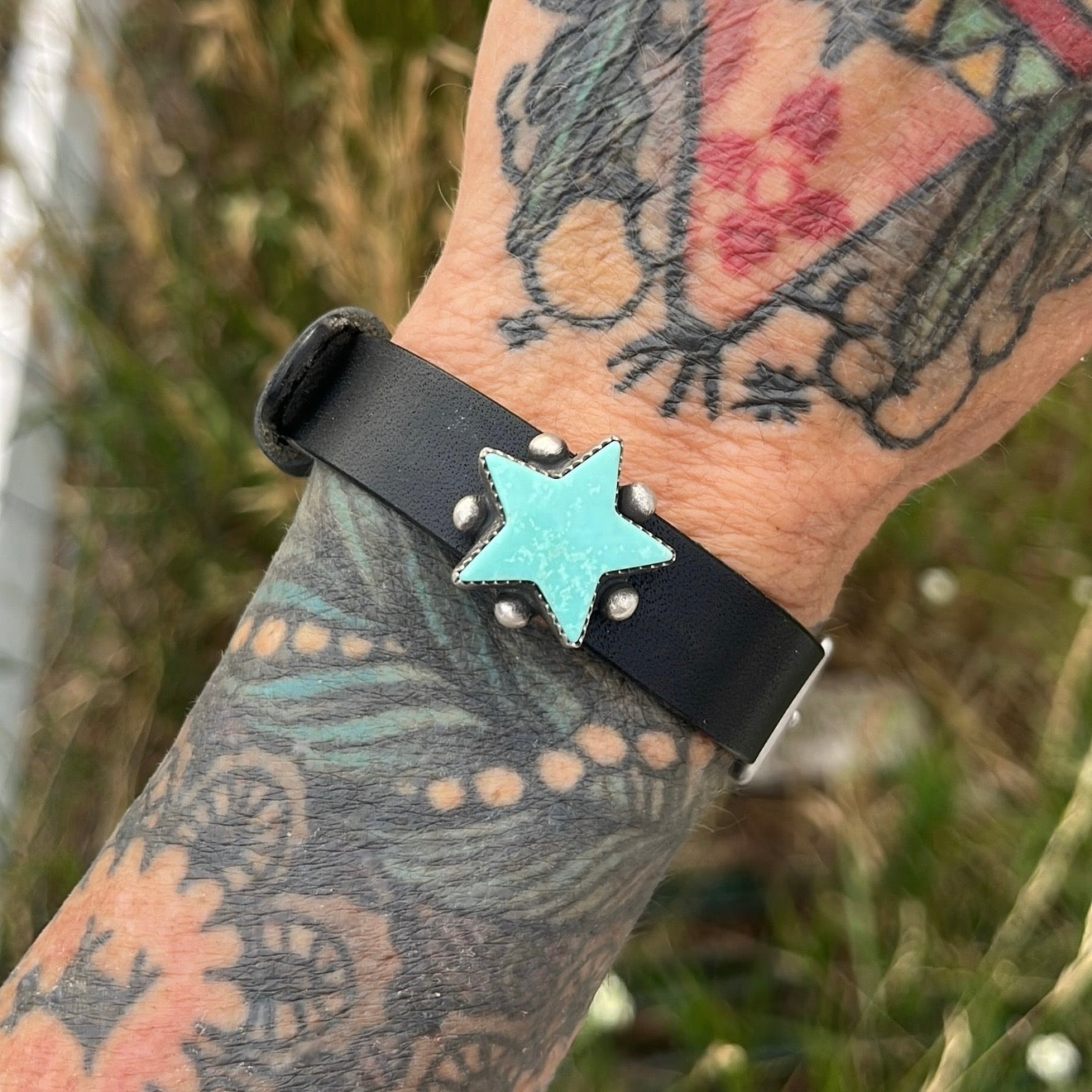 Chilean Turquoise Star Adjustable Leather Wrap Bracelet