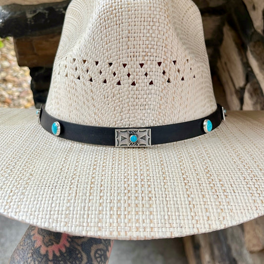 Stamped Concho Adjustable Leather Hat Band