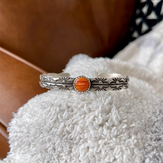 Orange Spiny Oyster Stamped Stacker Cuff