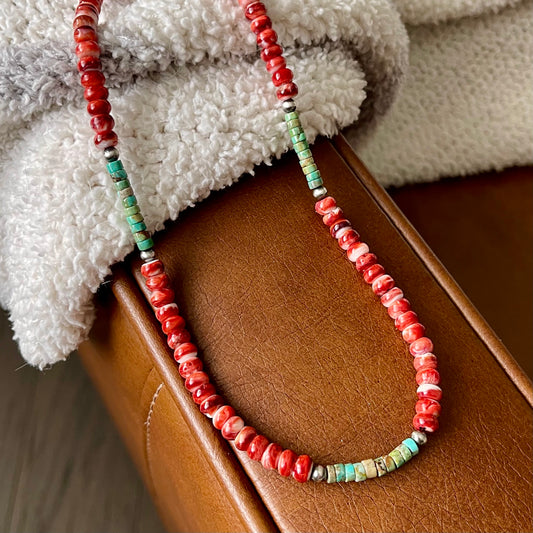 Orange Spiny & Turquoise Bead Necklace