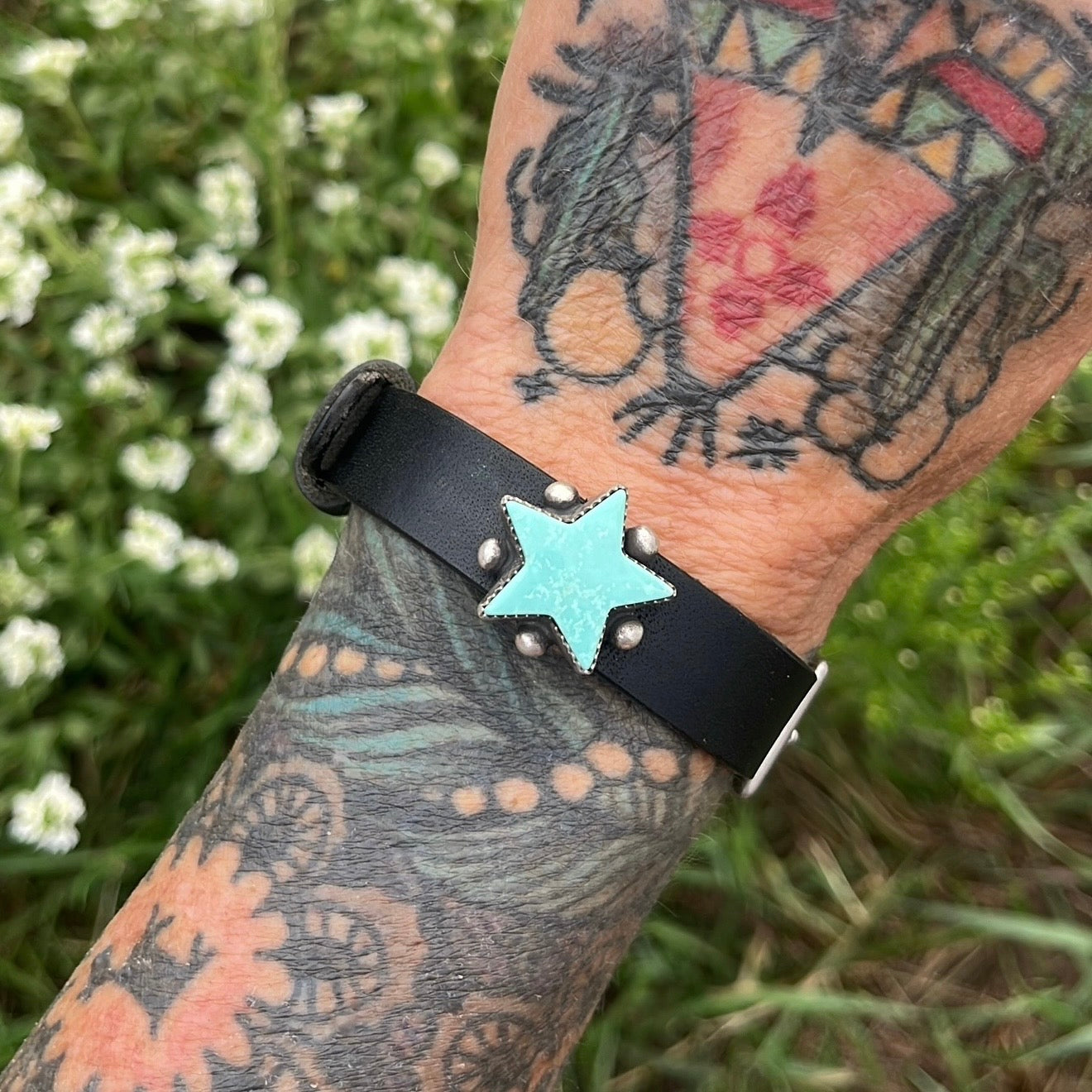 Chilean Turquoise Star Adjustable Leather Wrap Bracelet