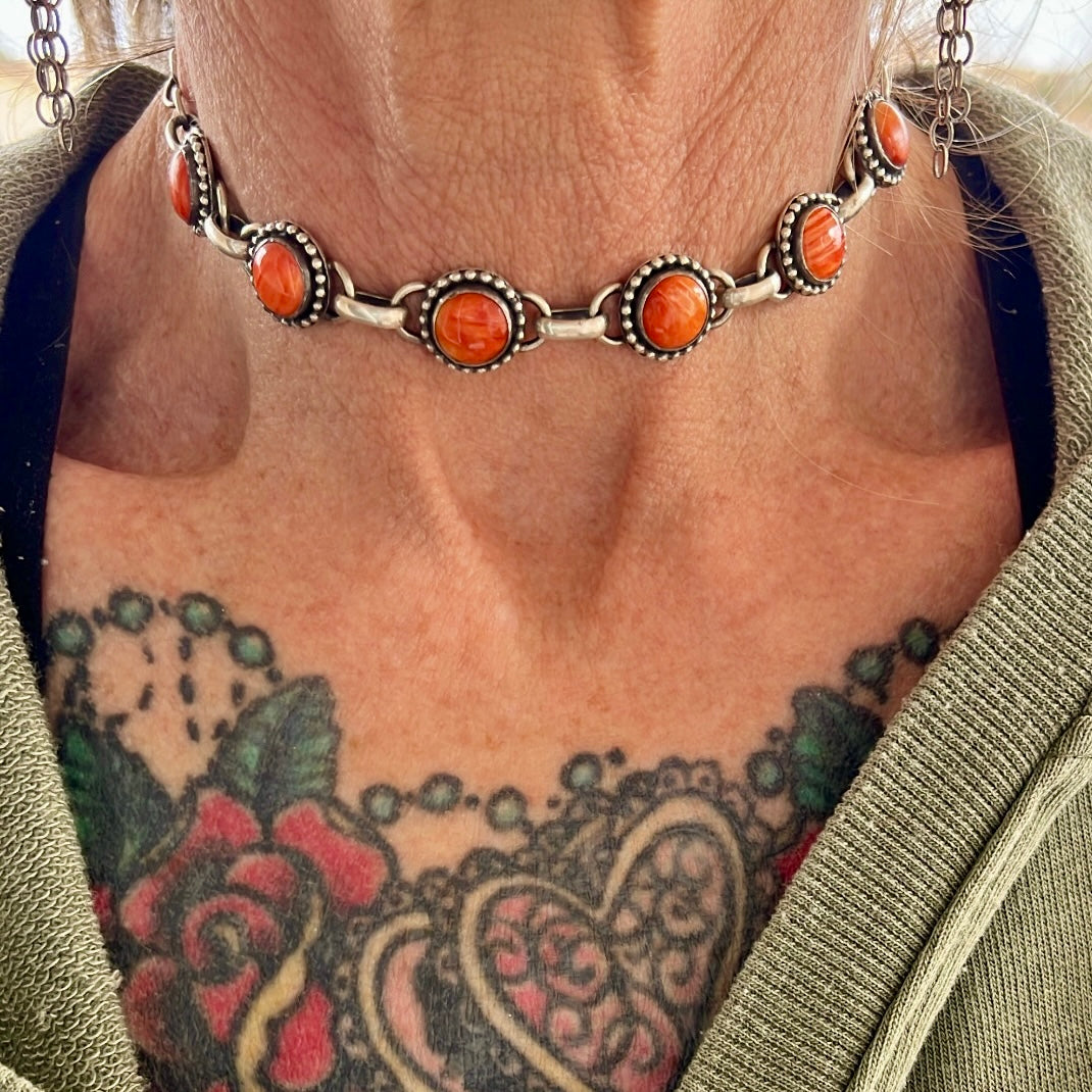Orange Spiny Oyster Link Choker Necklace