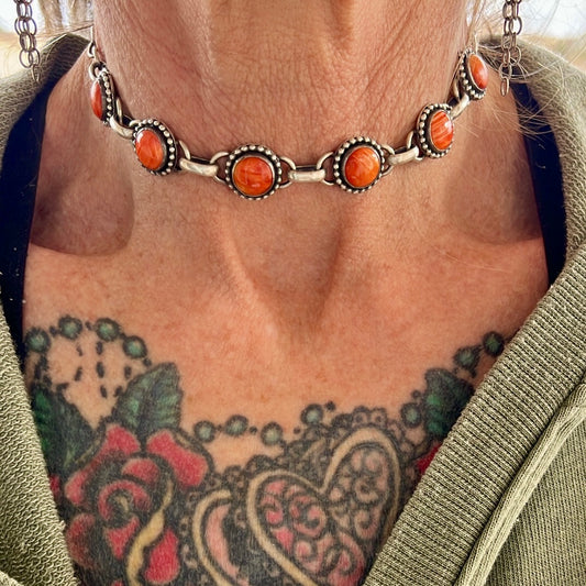 Orange Spiny Oyster Link Choker Necklace