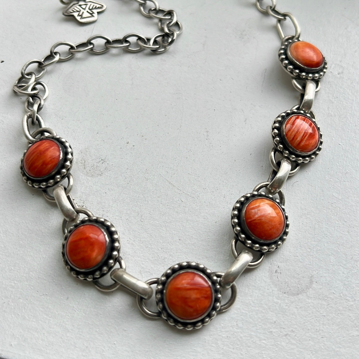 Orange Spiny Oyster Link Choker Necklace