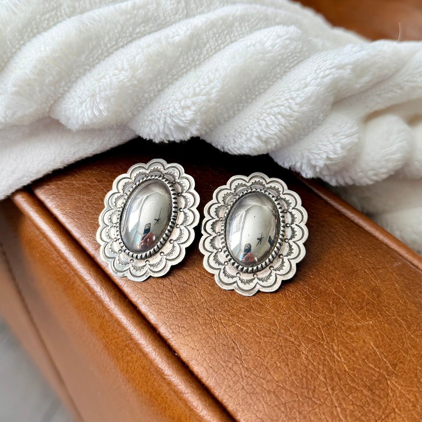 Vintage Stamped Concho Earrings