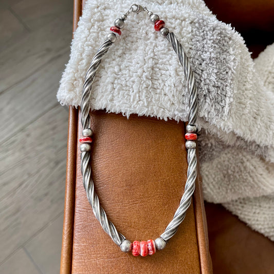 Sterling Twist & Coral Choker
