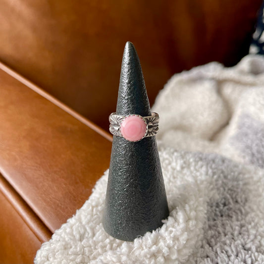 Pink Conch Stamped Stacker Ring - Size 6