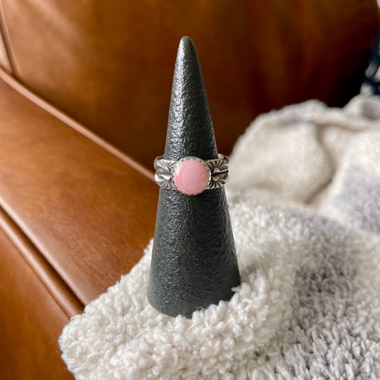 Pink Conch Stamped Stacker Ring - Size 8