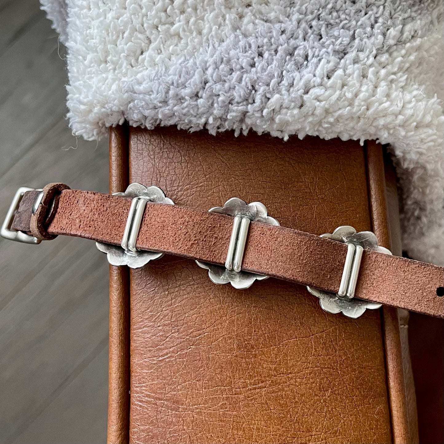 Stamped Concho Flower Adjustable Leather Slide Bracelet