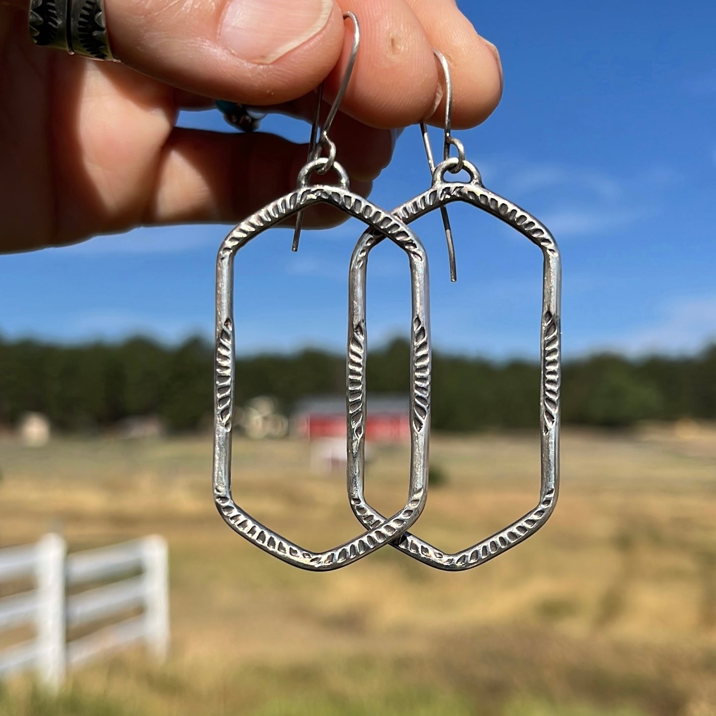 Hexagonal Stamped Hoop Earrings