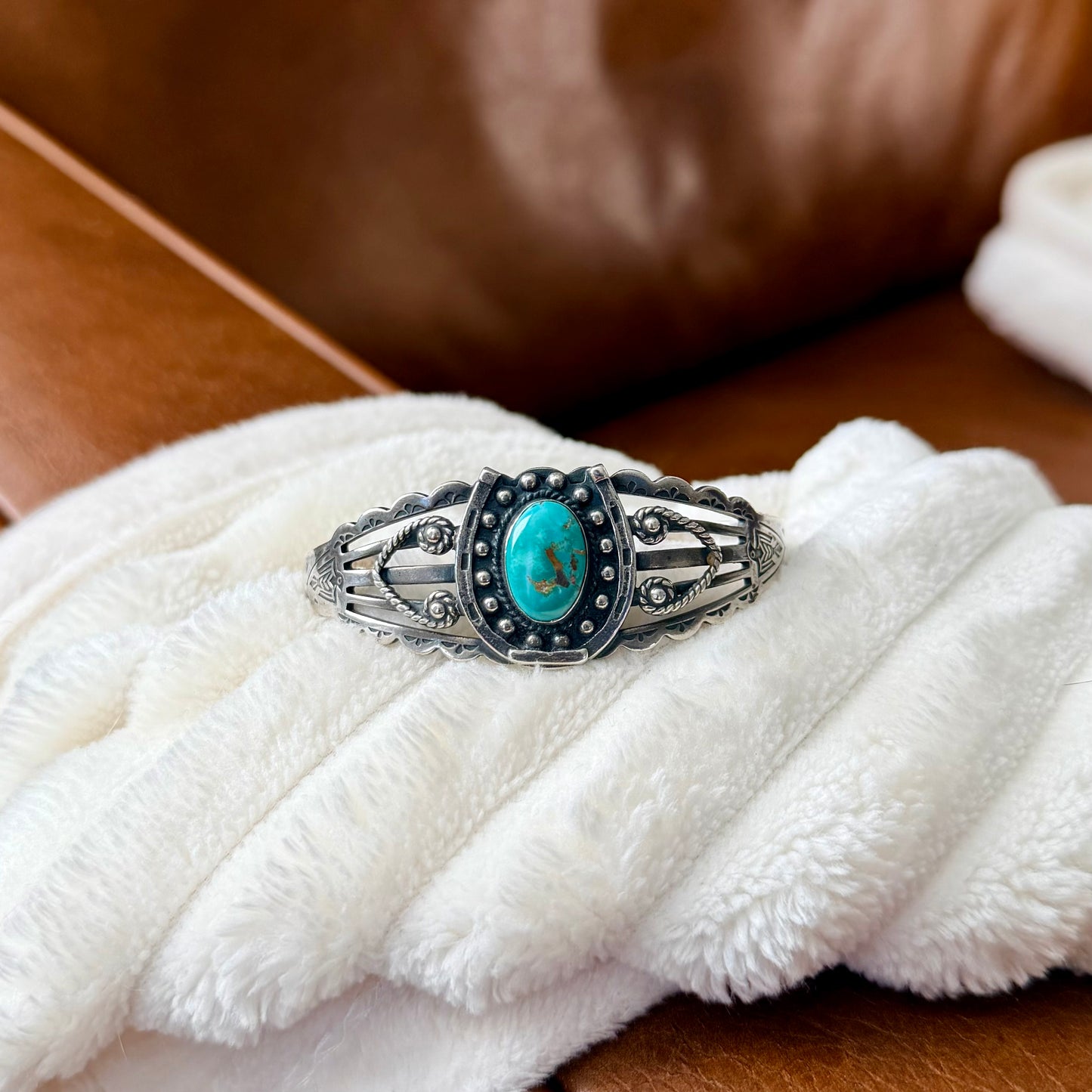 Vintage Fred Harvey Turquoise Horseshoe Cuff