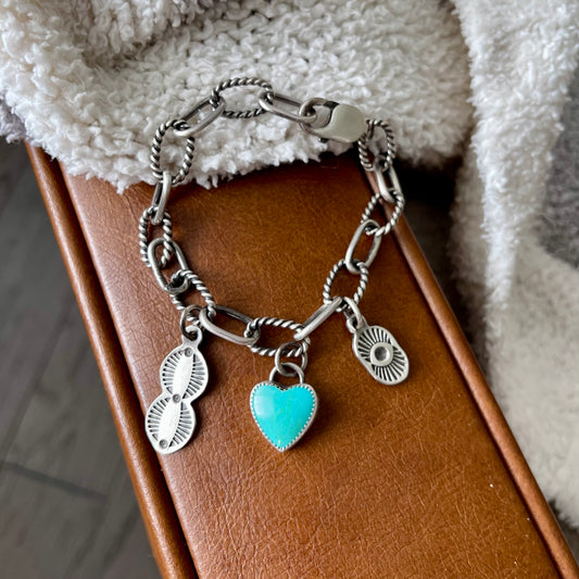 Turquoise Heart Charm Link Bracelet