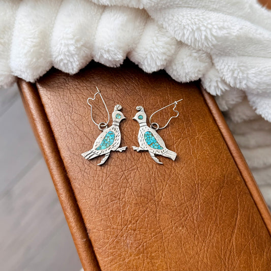 Vintage Quail Turquoise Inlay Earrings