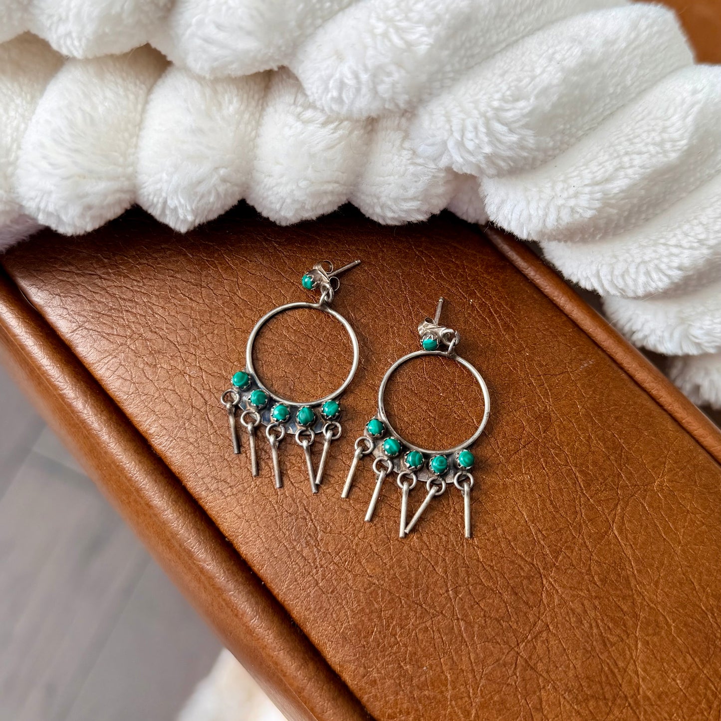 Vintage Zuni Malachite Dangle Earrings