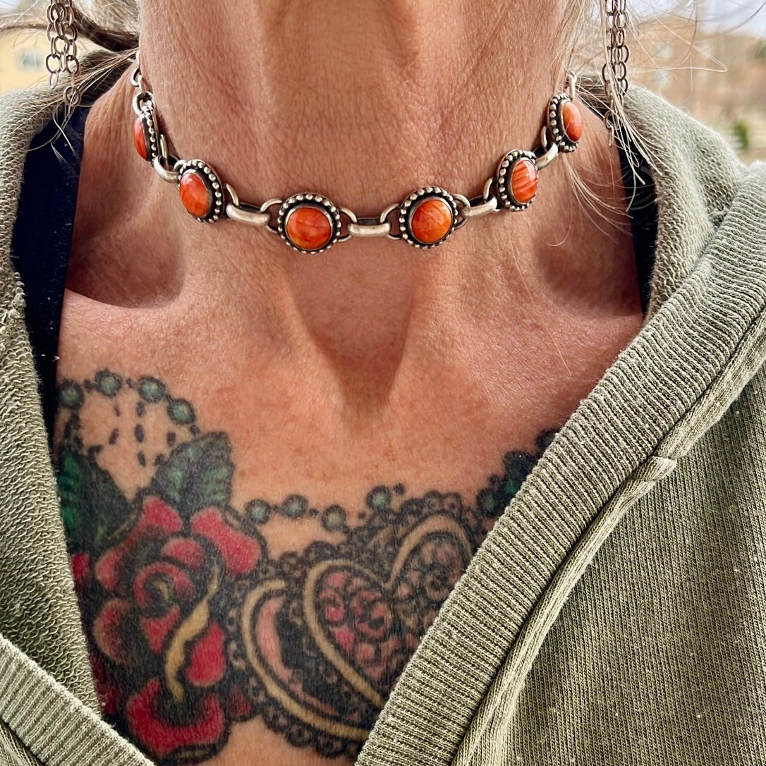 Orange Spiny Oyster Link Choker Necklace